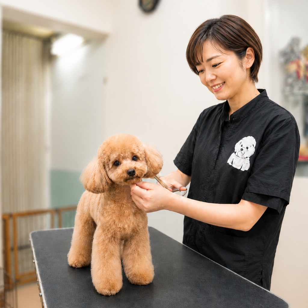 スタッフによるトリミングの様子